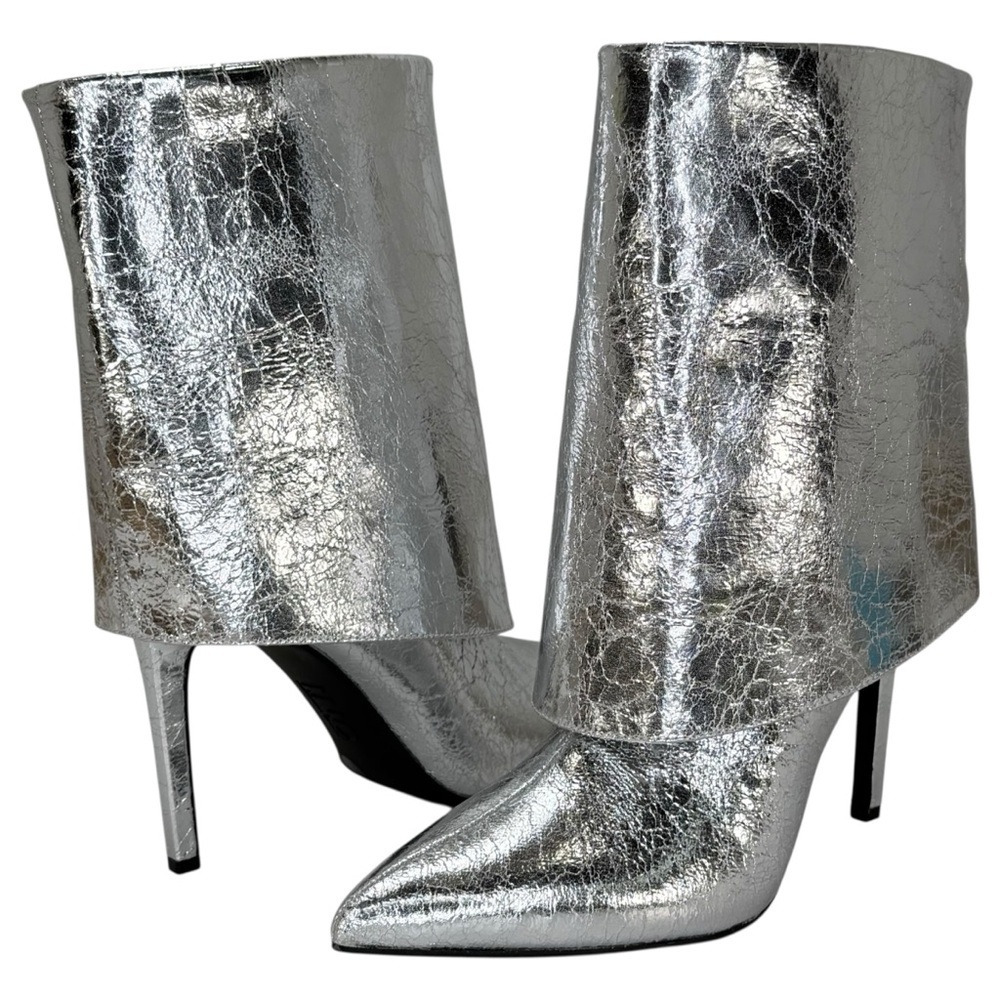 INC Sabeel Silver Patent Leather Cuff Heeled Womens Boots Size 8.5M - Picture 10 of 14